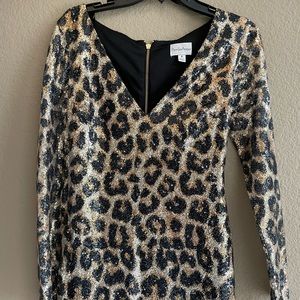 Animal Print Sequins Long Sleeve Dress - Size 8 - NWT!